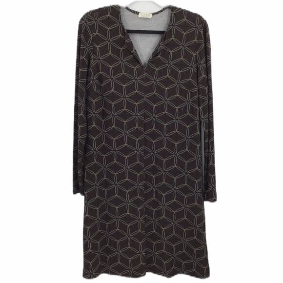 SIYU Brown Geometric Design V Neck Made in Spain  Dress 8us - Picture 1 of 8